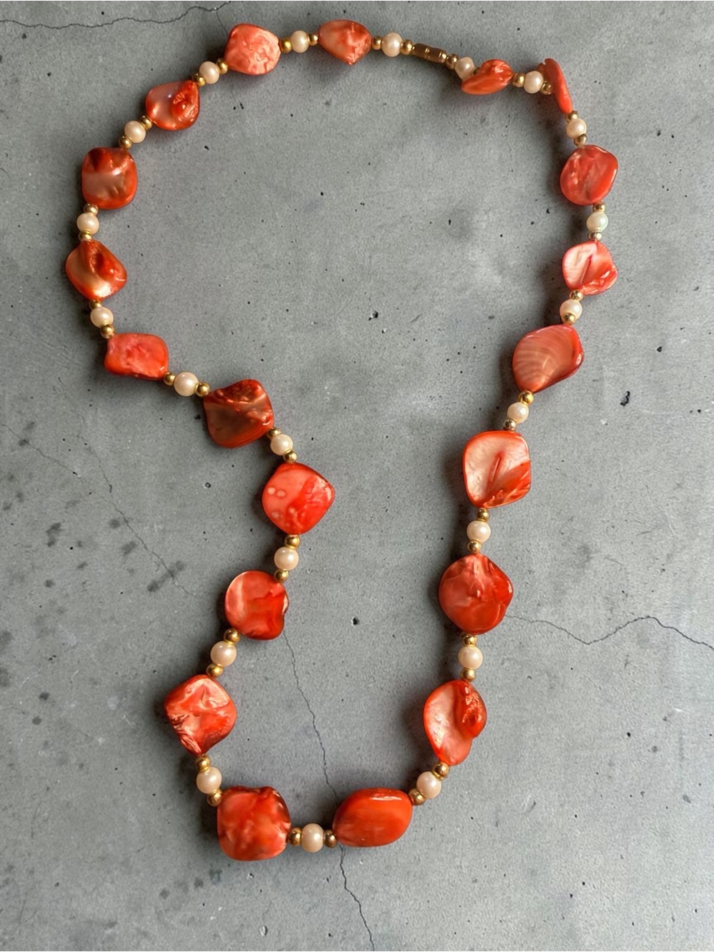 Vibrant Red Shell and Pearl Accent Necklace